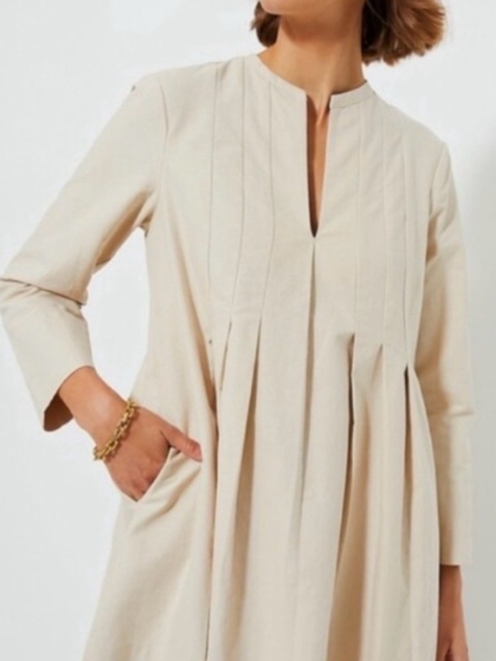 Tucker buck Cream Pleated Long Sleeve Tunic Dress